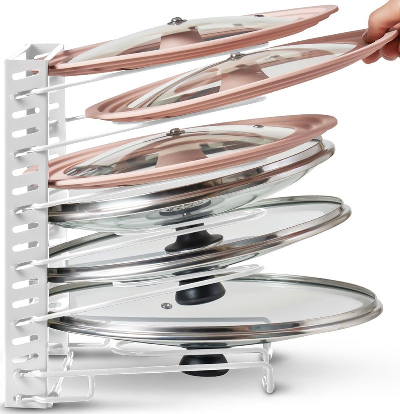 Better Things Home Free-Standing Adjustable Pot Lid Organizer for Cabinet - Kitchen Storage Rack 6 Adjustable Shelves, Pot Lid Holder, Pan and Pot Rack Organizer, Pantry & Inside Cabinet Organizer (13” Clearance) - Image 1